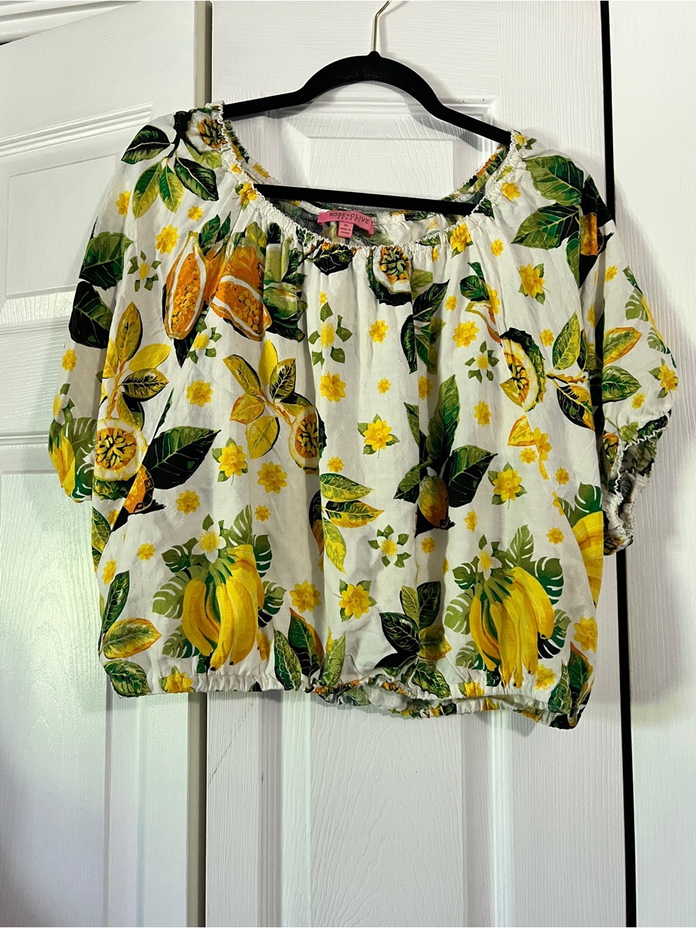 Rose & Olive White Lemon Print Peasant Blouse